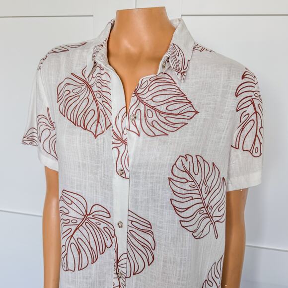 NWT-Miami of Francesca’s, Gena Palm Print Button Down Top, Women’s Size Medium - Picture 10 of 10